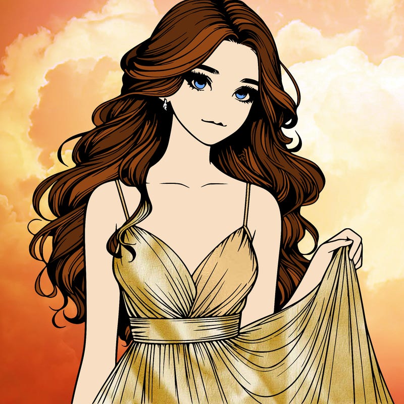 realistic girl in flowy silky prom dress