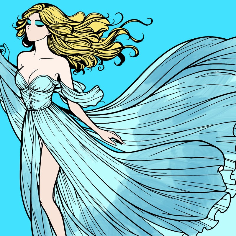 realistic woman in dress flowing the the wind