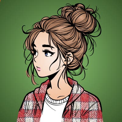 realistic teenage girl with a messy bun