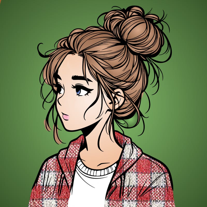 realistic teenage girl with a messy bun
