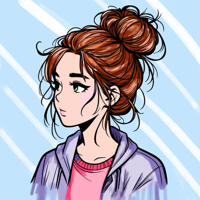 realistic teenage girl with a messy bun