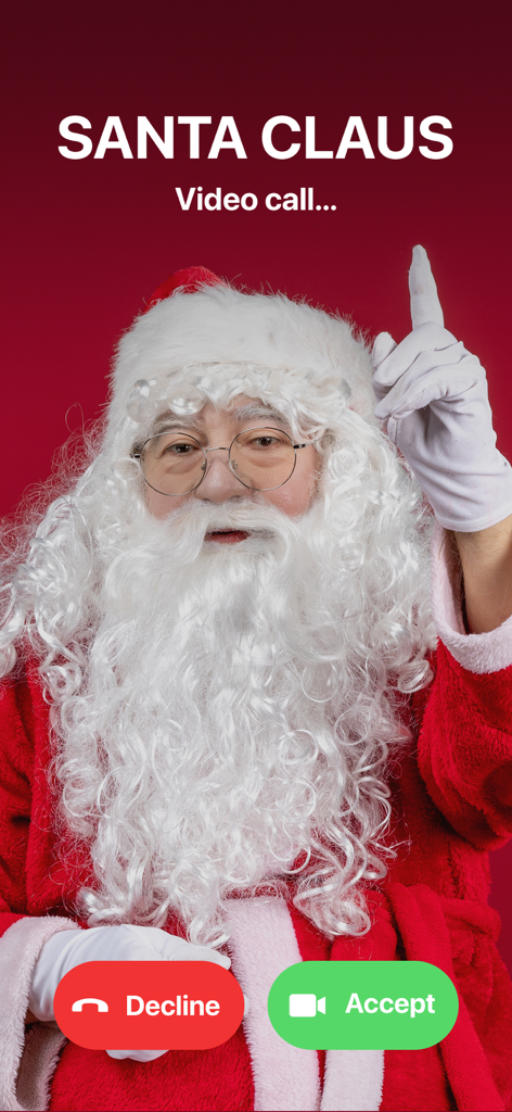 Incoming video call interface from Santa Claus with accept and decline buttons