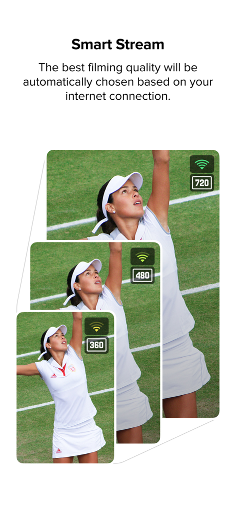 Joymo Share - Interface of Joymo Share app explaining the Smart Stream feature that adapts video quality based on internet connection