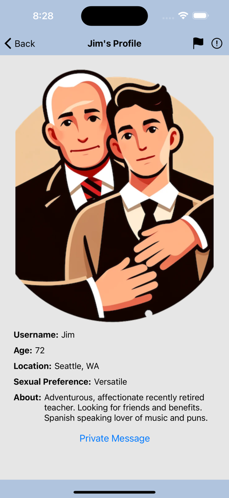 Gay Older Men Chat - User profile view of an older man on the Gay Older Men Chat app