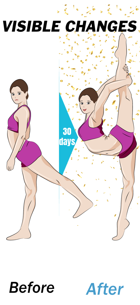 Stretching & Flexibility - Before and after comparison of leg flexibility progress in 30 days