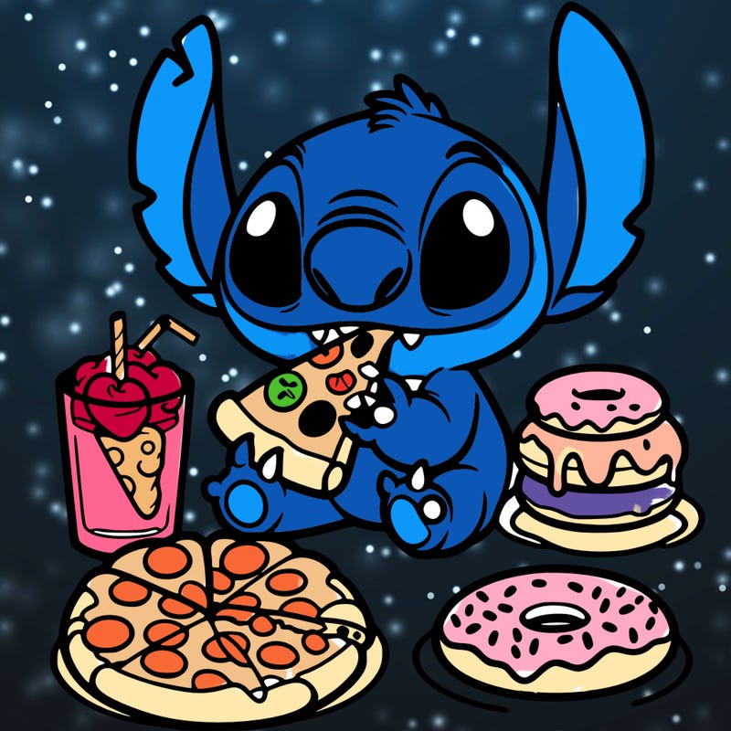 stich eating pizza and donuts