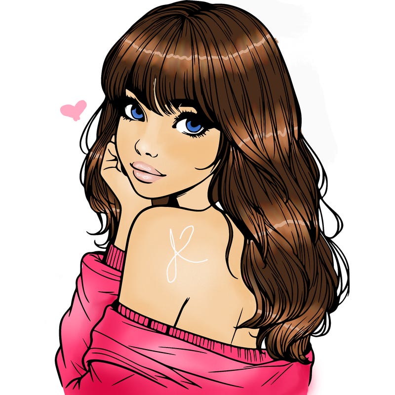 realistic girl with bangs looking over her shoulder