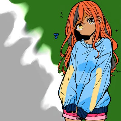 manga teen girl  in a sweater and baggy pants