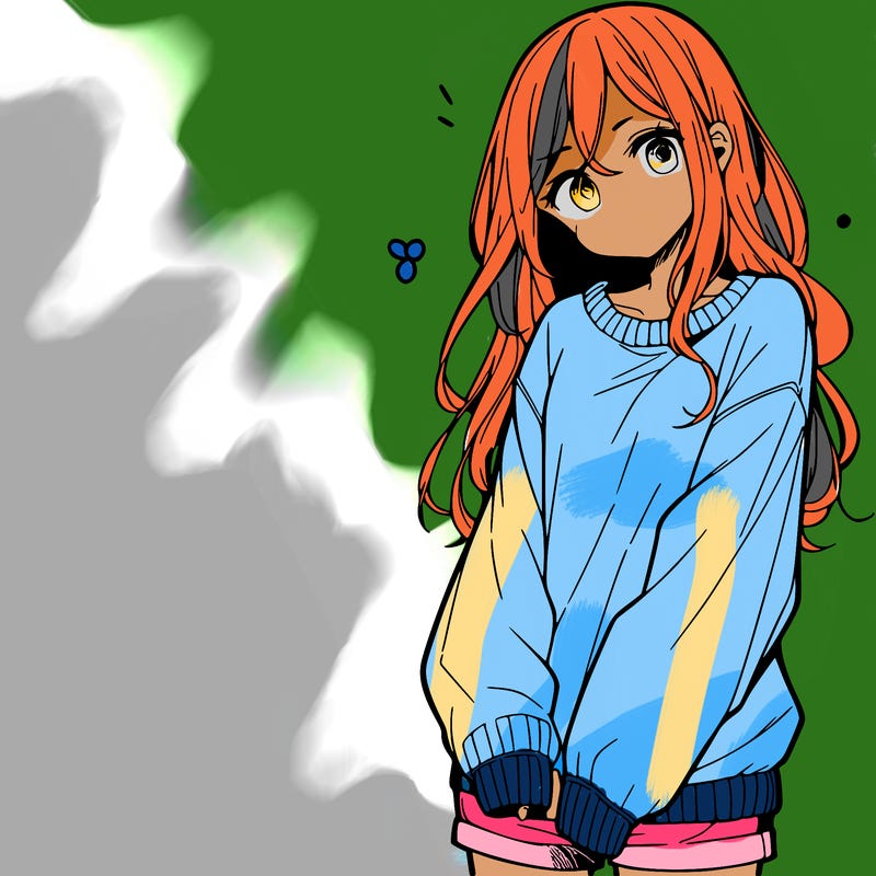 manga teen girl  in a sweater and baggy pants