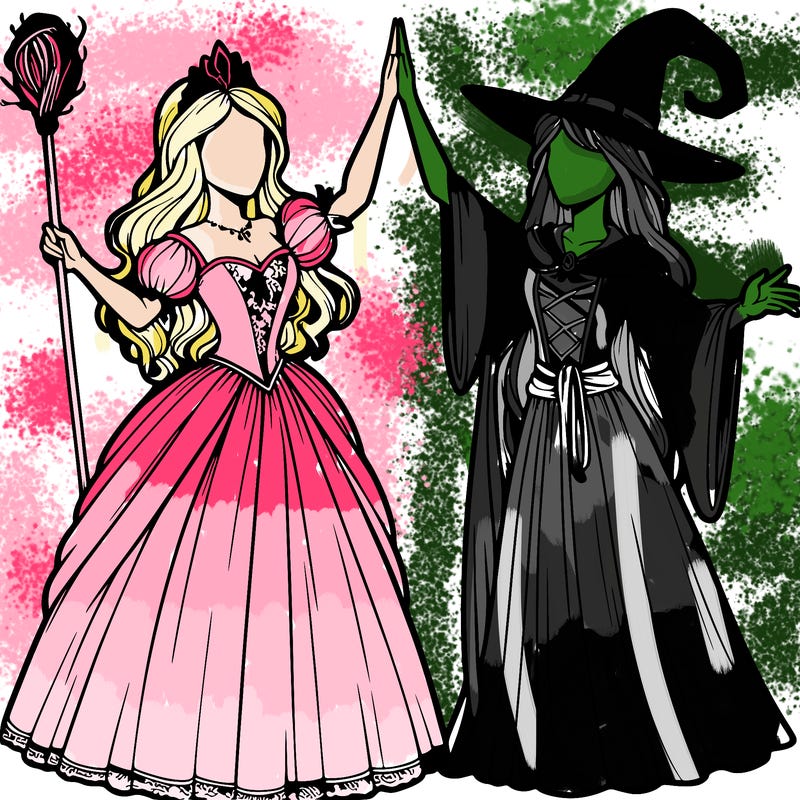 detailed realistic split of a princess and a witch