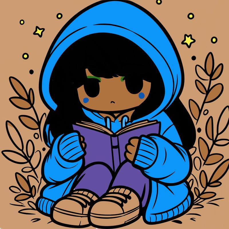 girl in oversized hoodie reading a book