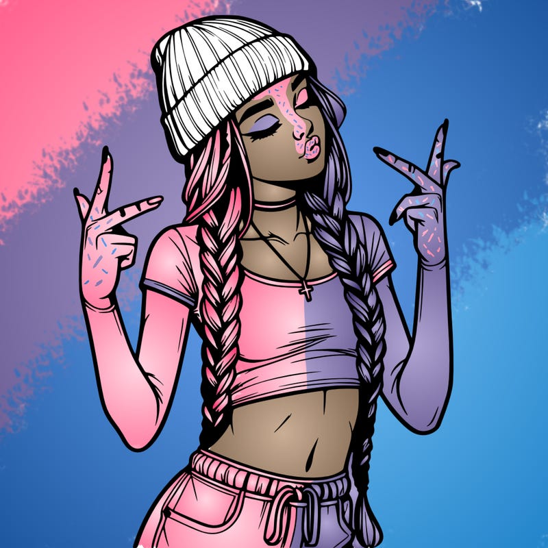 realistic teenage girl with braids and a beanie and crop top doing 🫶🏼