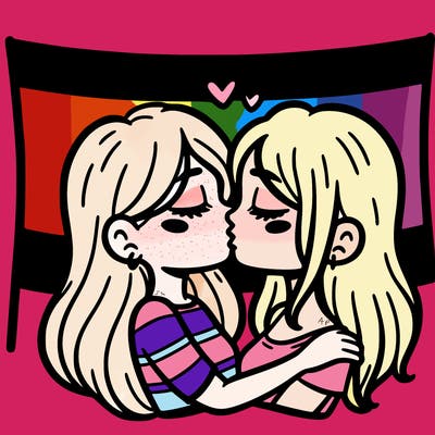 pride flag with two girls kissing