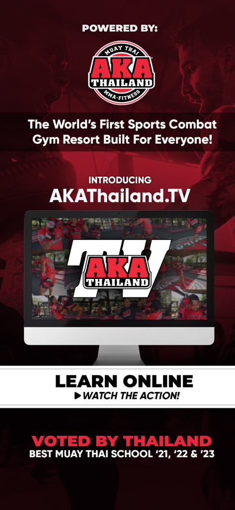 AKA Thailand TV - AKA Thailand TV sports combat training app introductory screen