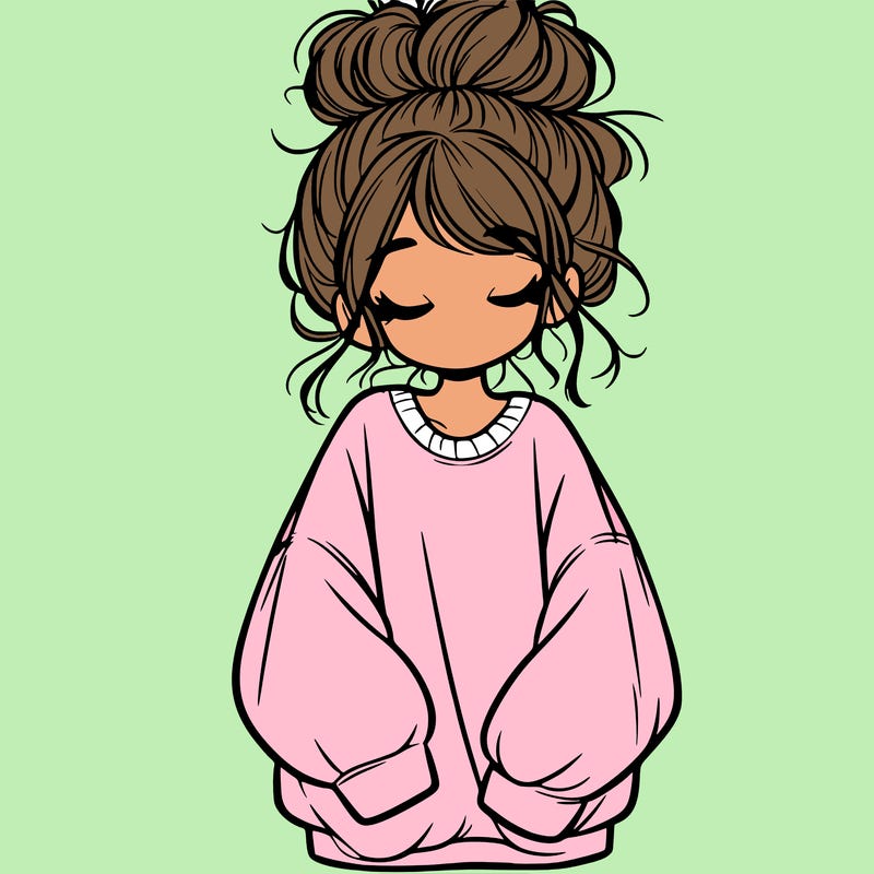 girl with baggy sweatshirt and messy bun