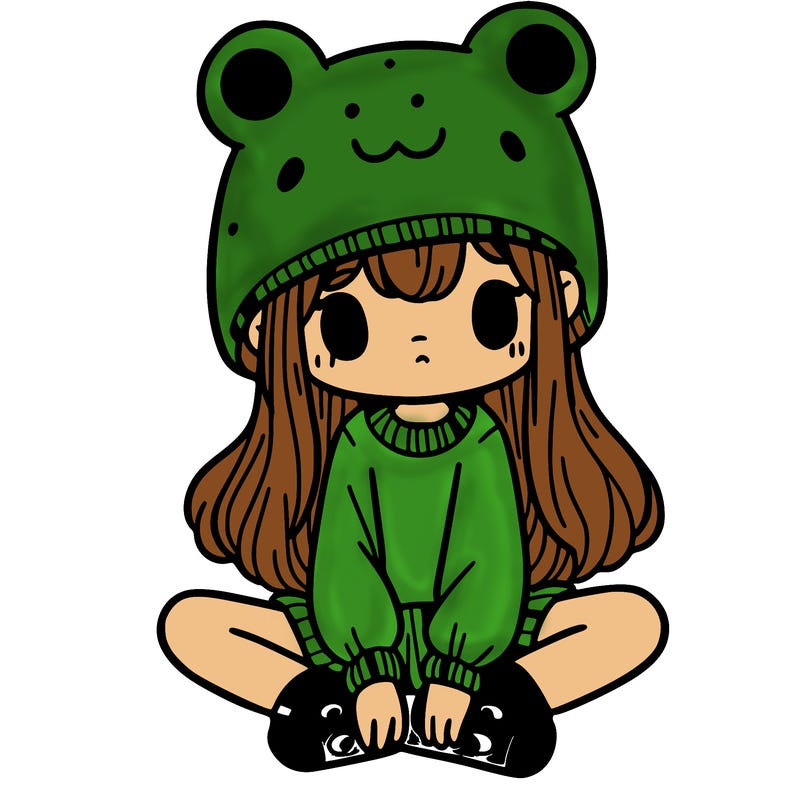 a girl wearing a frog hat and some frog socks