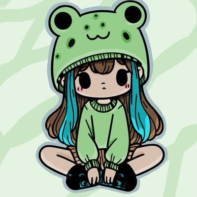 a girl wearing a frog hat and some frog socks