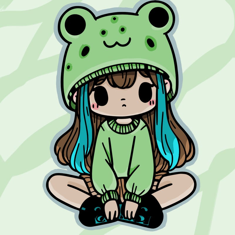 a girl wearing a frog hat and some frog socks