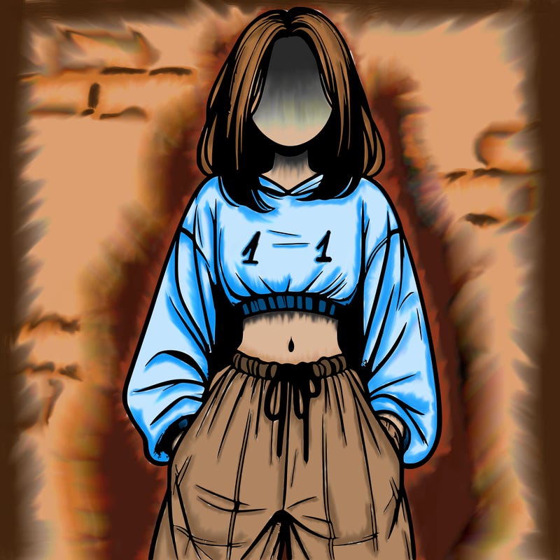 realistic girl faceless with baggy pants and a crop top