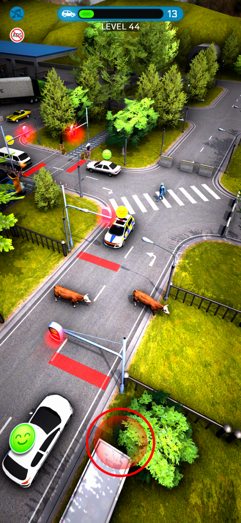 Crazy Traffic Control - Crazy Traffic Control gameplay showing cars and cows at a city intersection