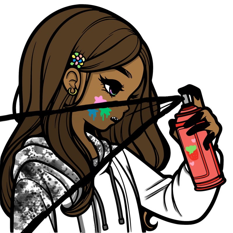 a realistic girl spray painting