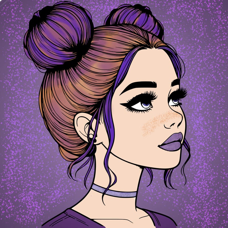 realistic girl with buns on the top of her head