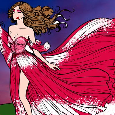 realistic woman in dress flowing the the wind