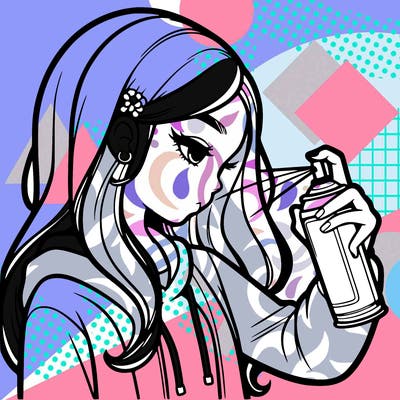 a realistic girl spray painting