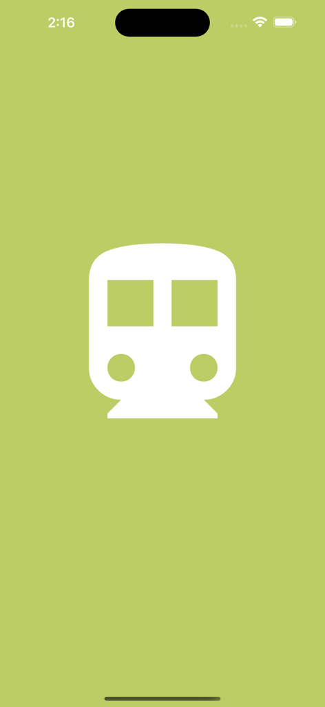 Medellin Subway Map - Startbildschirm der Medellín U-Bahn-Karten-App mit einem weißen Zugsymbol auf limegrünem Hintergrund