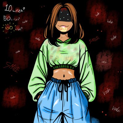 realistic girl faceless with baggy pants and a crop top