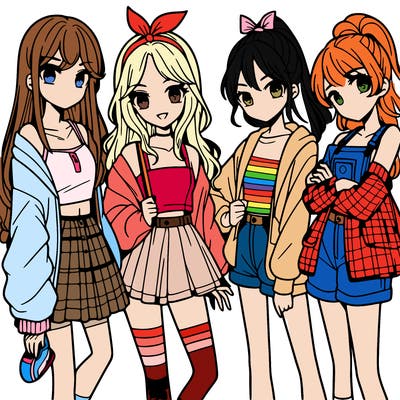 teen manga girls group of 4