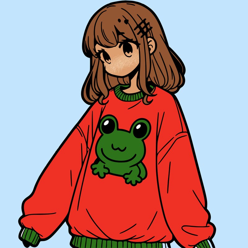 girl wearing frogging sweatshirt