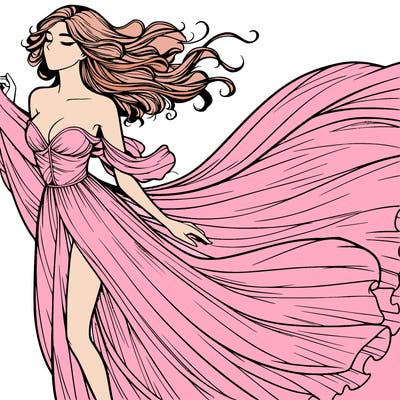 realistic woman in dress flowing the the wind