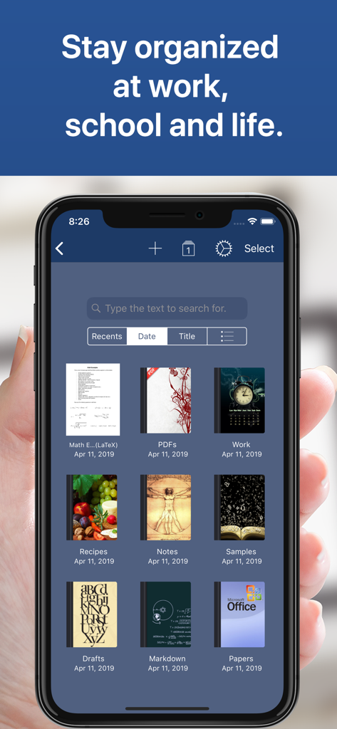 Notes Writer - Note Taking - Interface of Notes Writer app showing a library of organized notebooks and folders on a smartphone