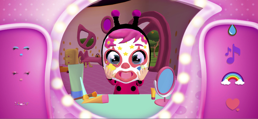 Cry Babies Magic Tears - Personaje Lady de Cry Babies Magic Tears haciéndose una colorida pintura facial con estrellas y flores.