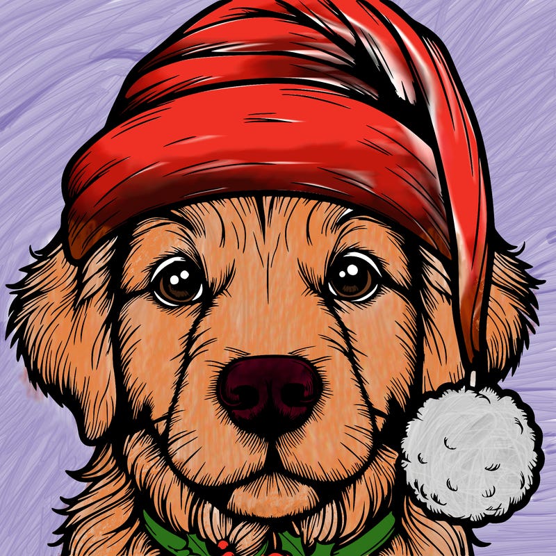 realistic dog with a christmas hat