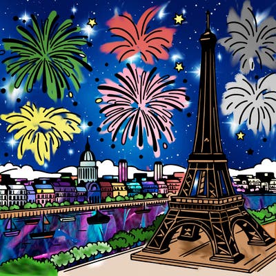 tour eiffel with fireworks