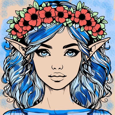 realistic female elf with flower crown