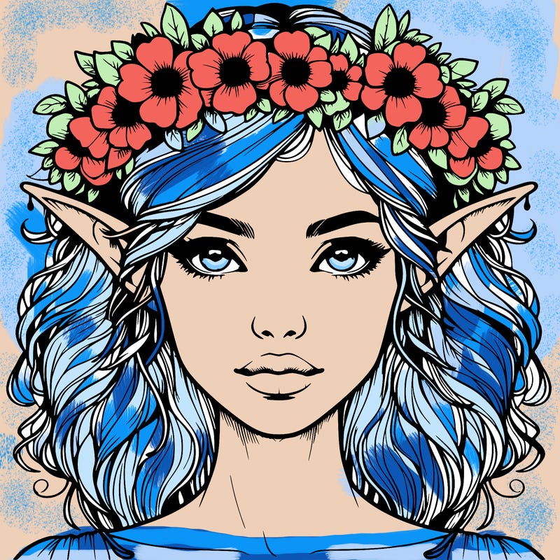 realistic female elf with flower crown
