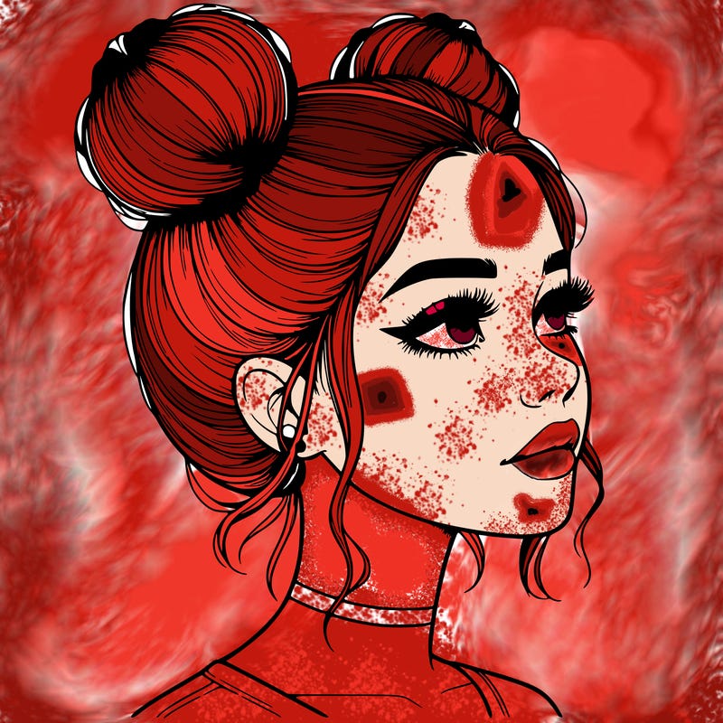 realistic girl with buns on the top of her head