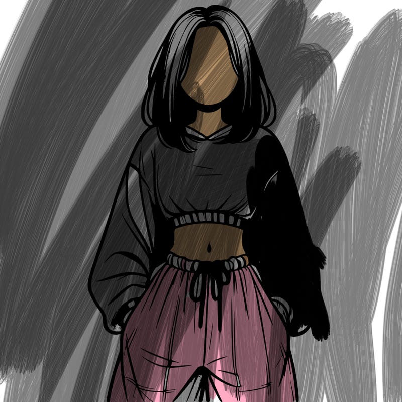 realistic girl faceless with baggy pants and a crop top