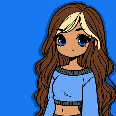 girl with long hair and a crop top with a sweater