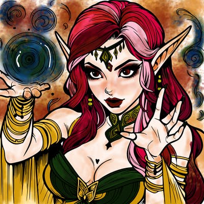 realistic scary beautiful elf sorceress casting spell