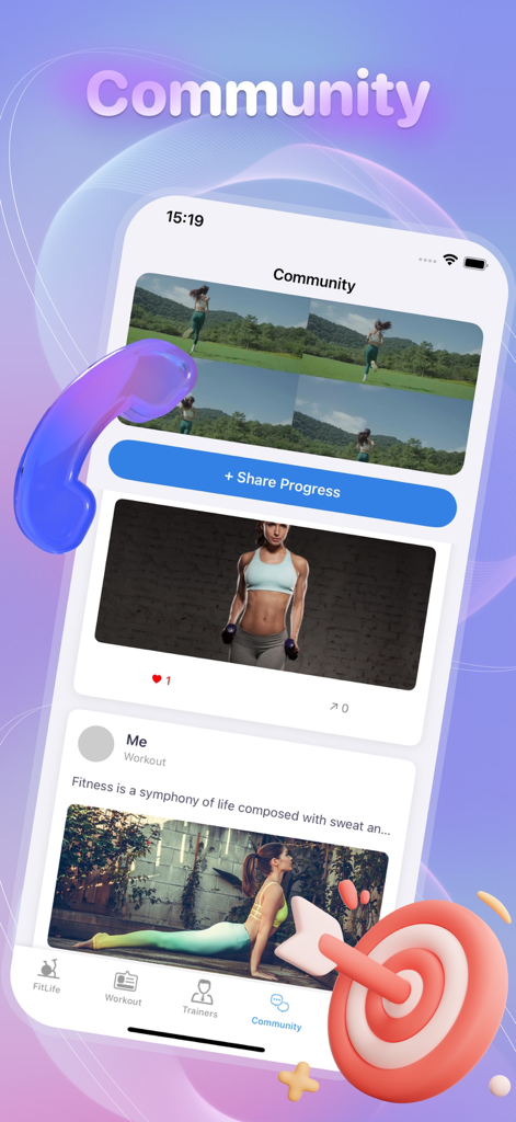 Canvio:Live Video,Chat Fun - Canvio app interface displaying the fitness community feed with user workout posts and progress sharing options.
