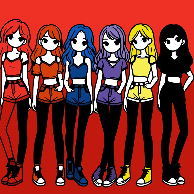 a group of girls wearing crop tops and shorts
