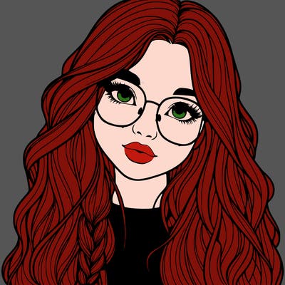 girl with long hair and freckles and glasses realistic