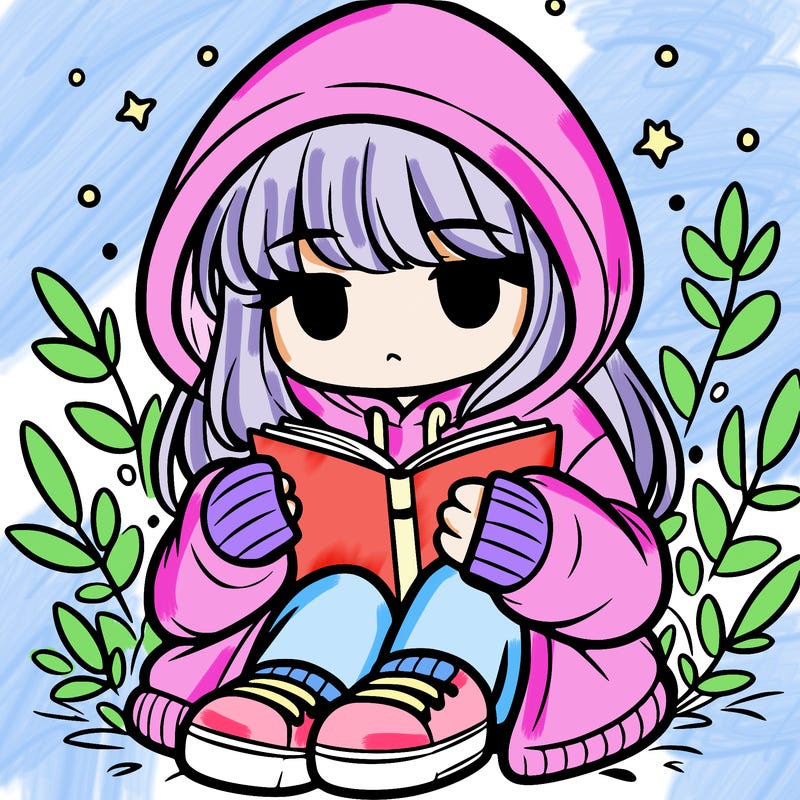girl in oversized hoodie reading a book