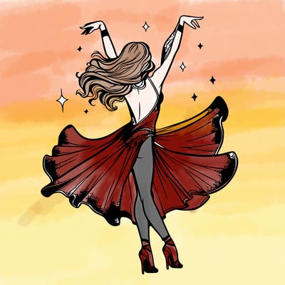 dancer dancing with a shimmery costume on realistic