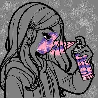 a realistic girl spray painting