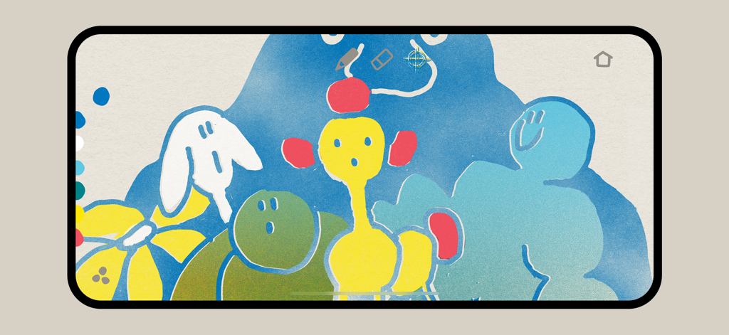 Digital illustration with colorful grainy ink textures and risograph aesthetic in the Graintouch app